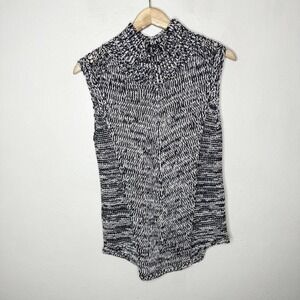 White House Black Market High Neck Knit Sweater Tank Top Blue White Womens Small
